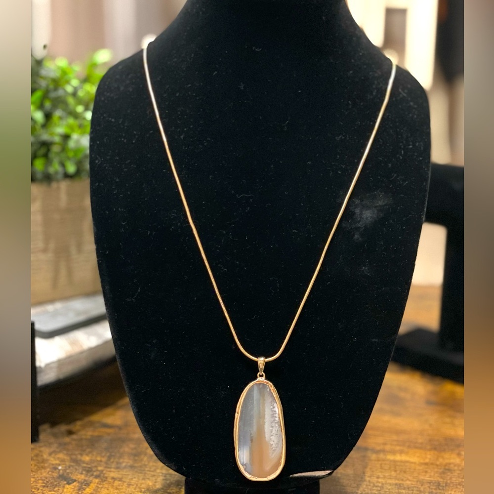 Genuine Pierre Stone 30” 14k gold plated necklace